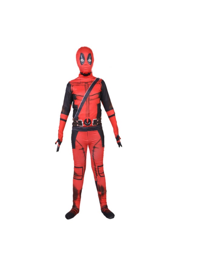 Deadpool Wade Wilson Merc Suit Cosplay Costume Full Bodysuit, Red and Black Superhero Outfit Inspired by Deadpool Movies for Fans and Costume Parties 7to9 years 130cm - Image 1